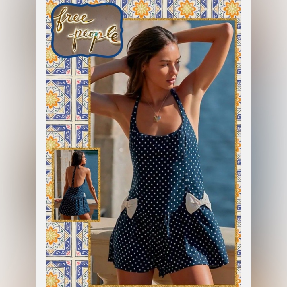 Free People Navy Polka Dot Romper